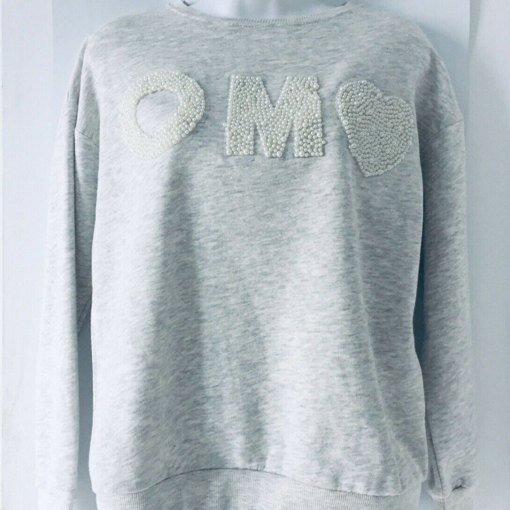 ZARA Girl Gray SWEATSHIRT WITH FAUX PEARLS 12